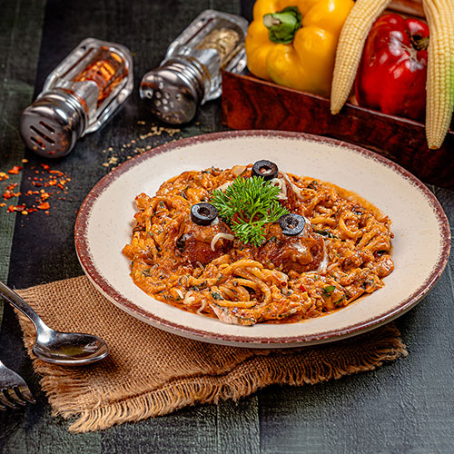 Spaghetti with Cheese Balls